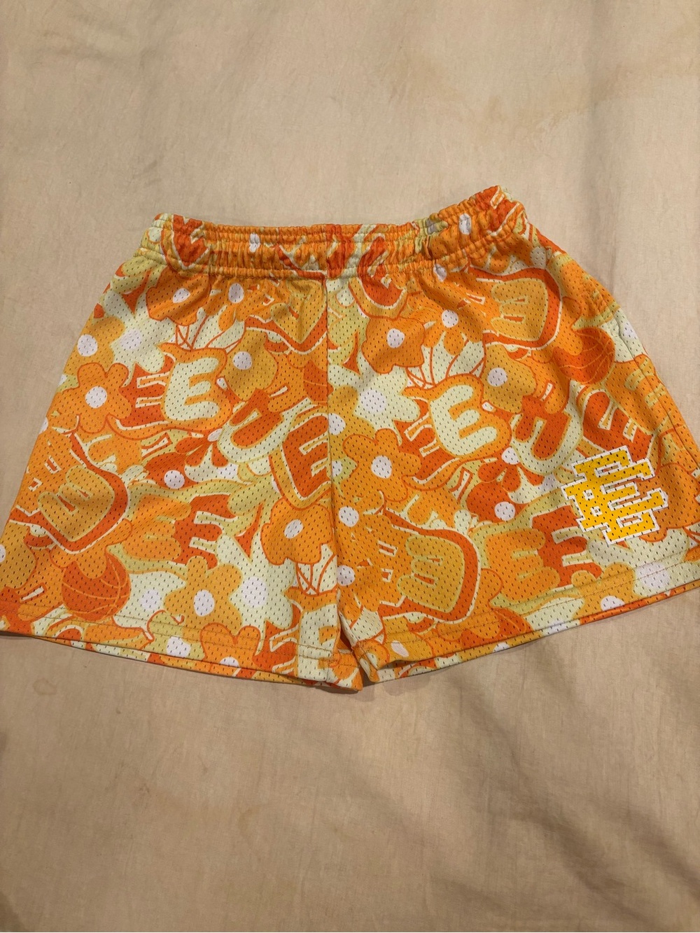 Eric Emanuel Kids Orange Yellow White Graphic Mesh Shorts